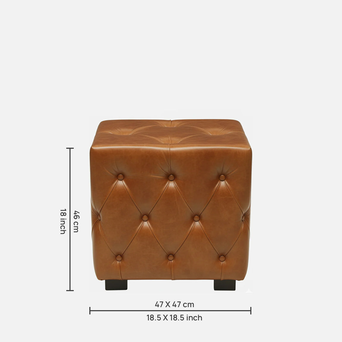Leather Pouffe in Tan Finish - dimensions