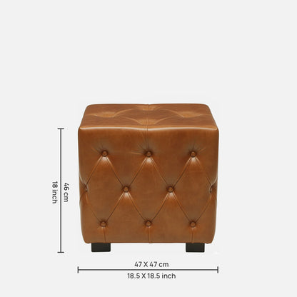 Leather Pouffe in Tan Finish - dimensions