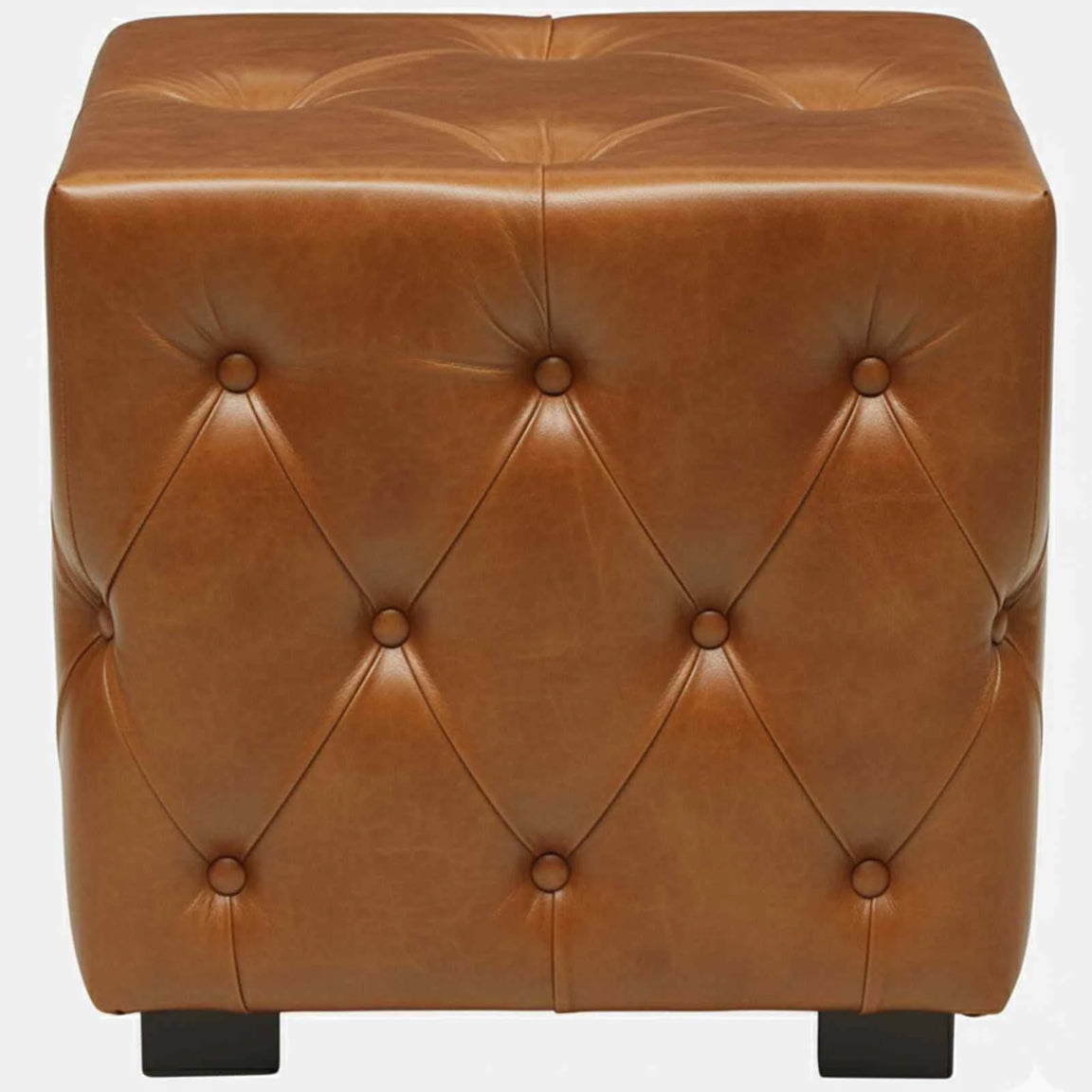 Leather Pouffe in Tan Finish - front view