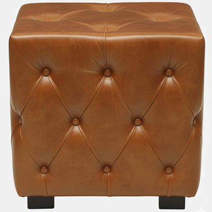 Leather Pouffe in Tan Finish - front view