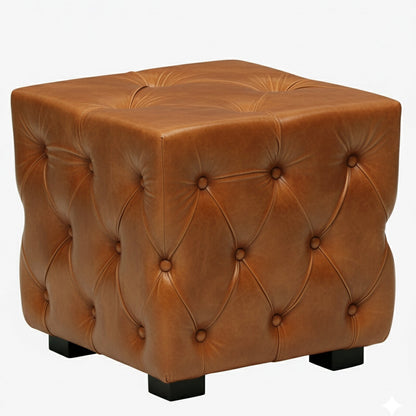 Leather Pouffe in Tan Finish