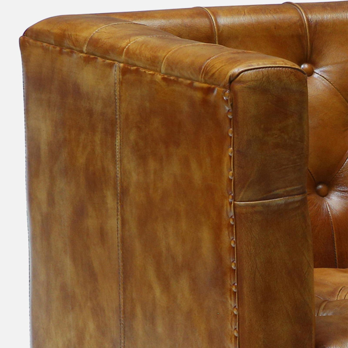 Leather Sofa 1 Seater in Tan Finish - close-up detail