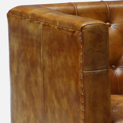 Leather Sofa 1 Seater in Tan Finish - close-up detail