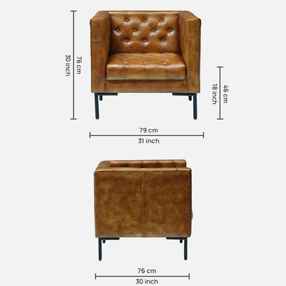 Leather Sofa 1 Seater in Tan Finish - dimensions