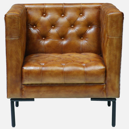 Leather Sofa 1 Seater in Tan Finish - front view