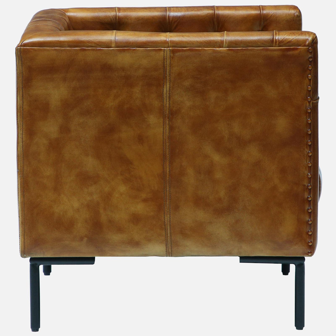 Leather Sofa 1 Seater in Tan Finish - side view