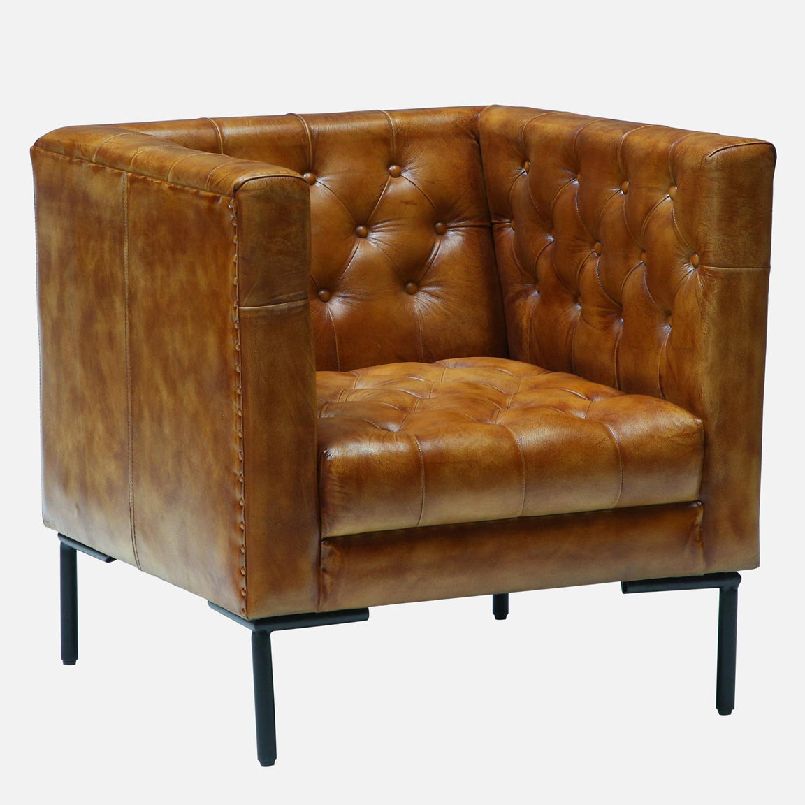 Leather Sofa 1 Seater in Tan Finish