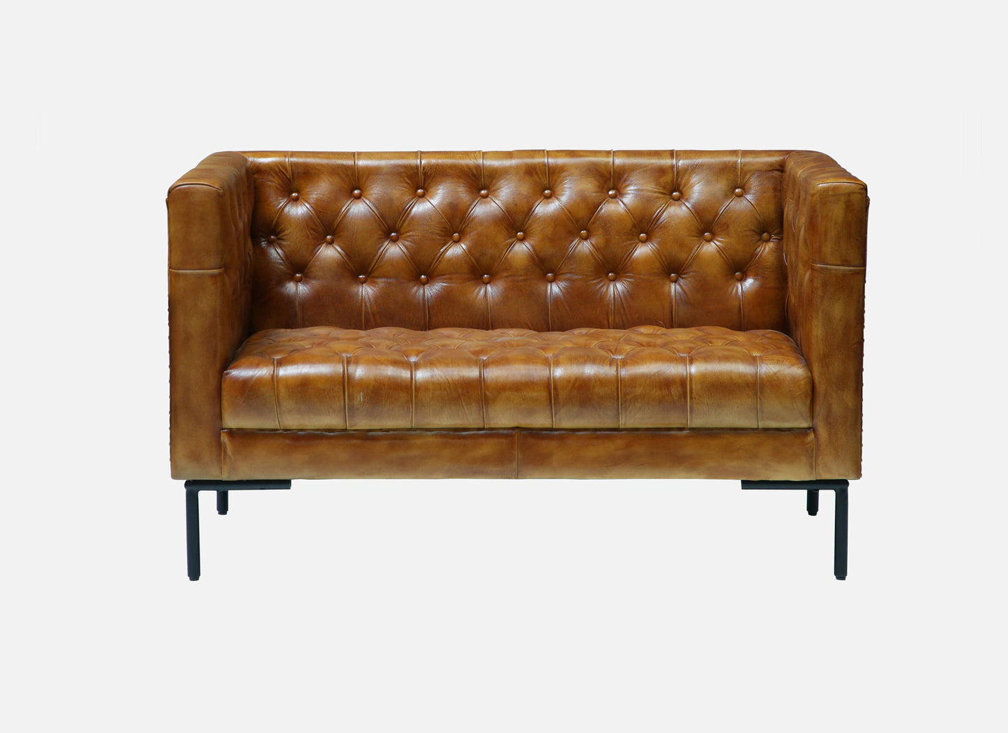 Leather Sofa 2 Seater in Tan Finish - front view