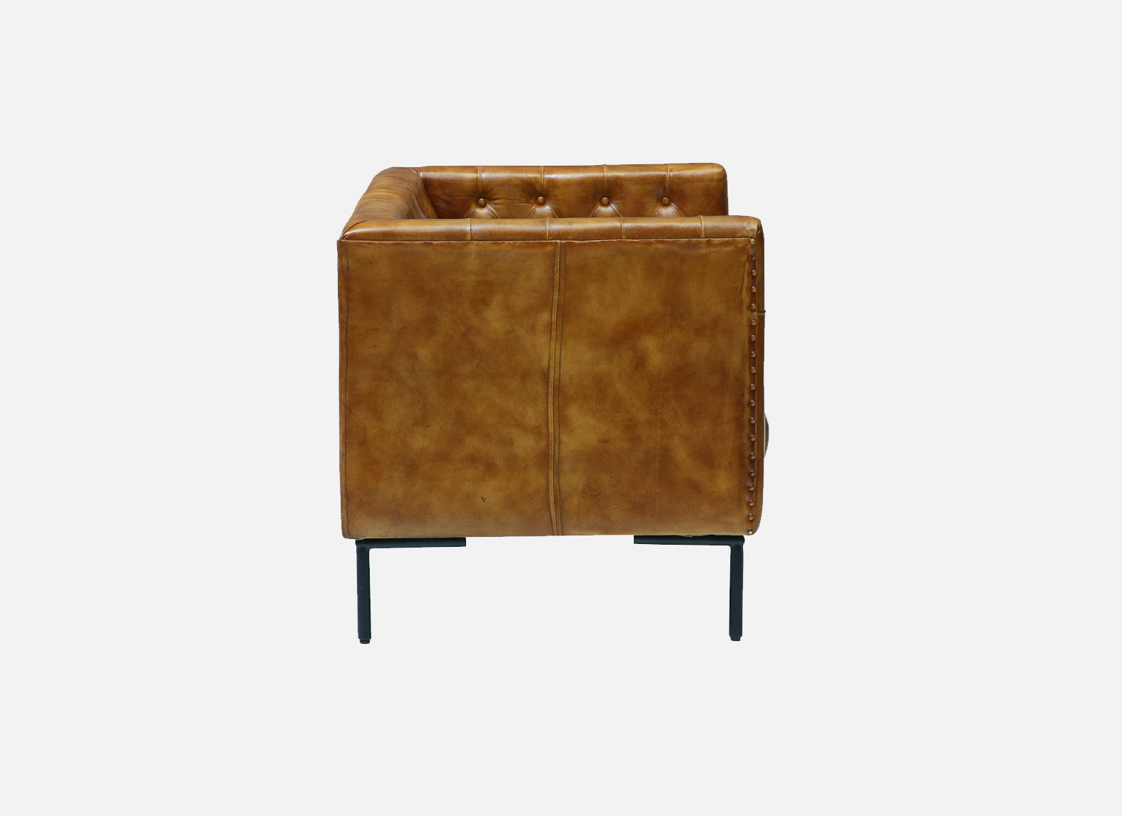 Leather Sofa 2 Seater in Tan Finish - side view