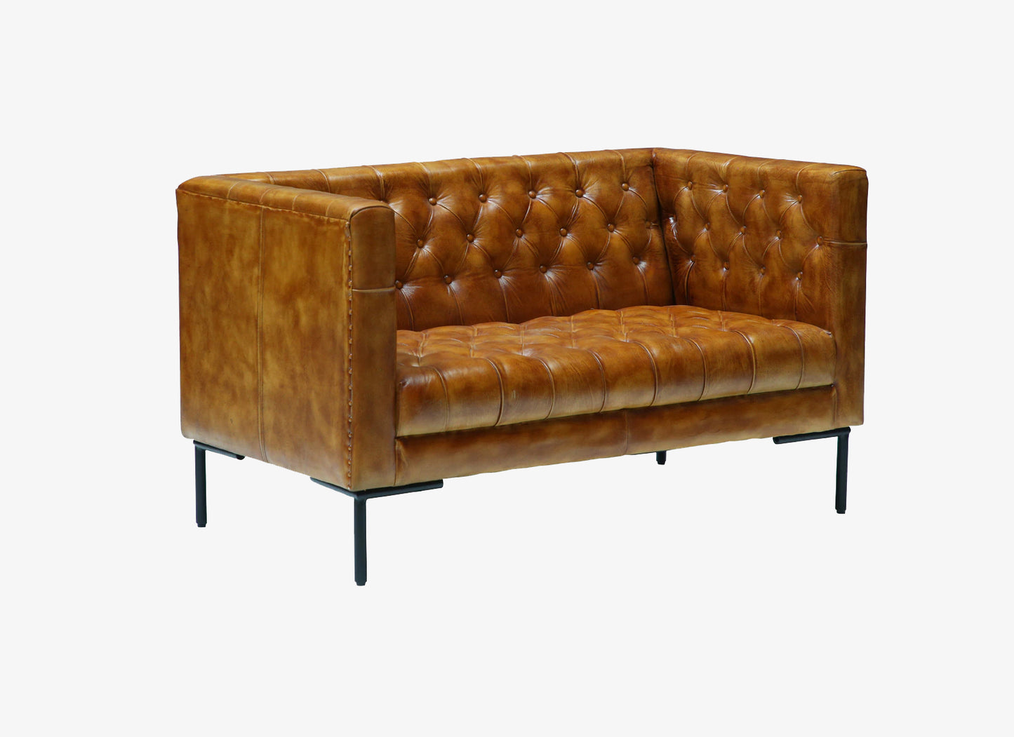 Leather Sofa 2 Seater in Tan Finish