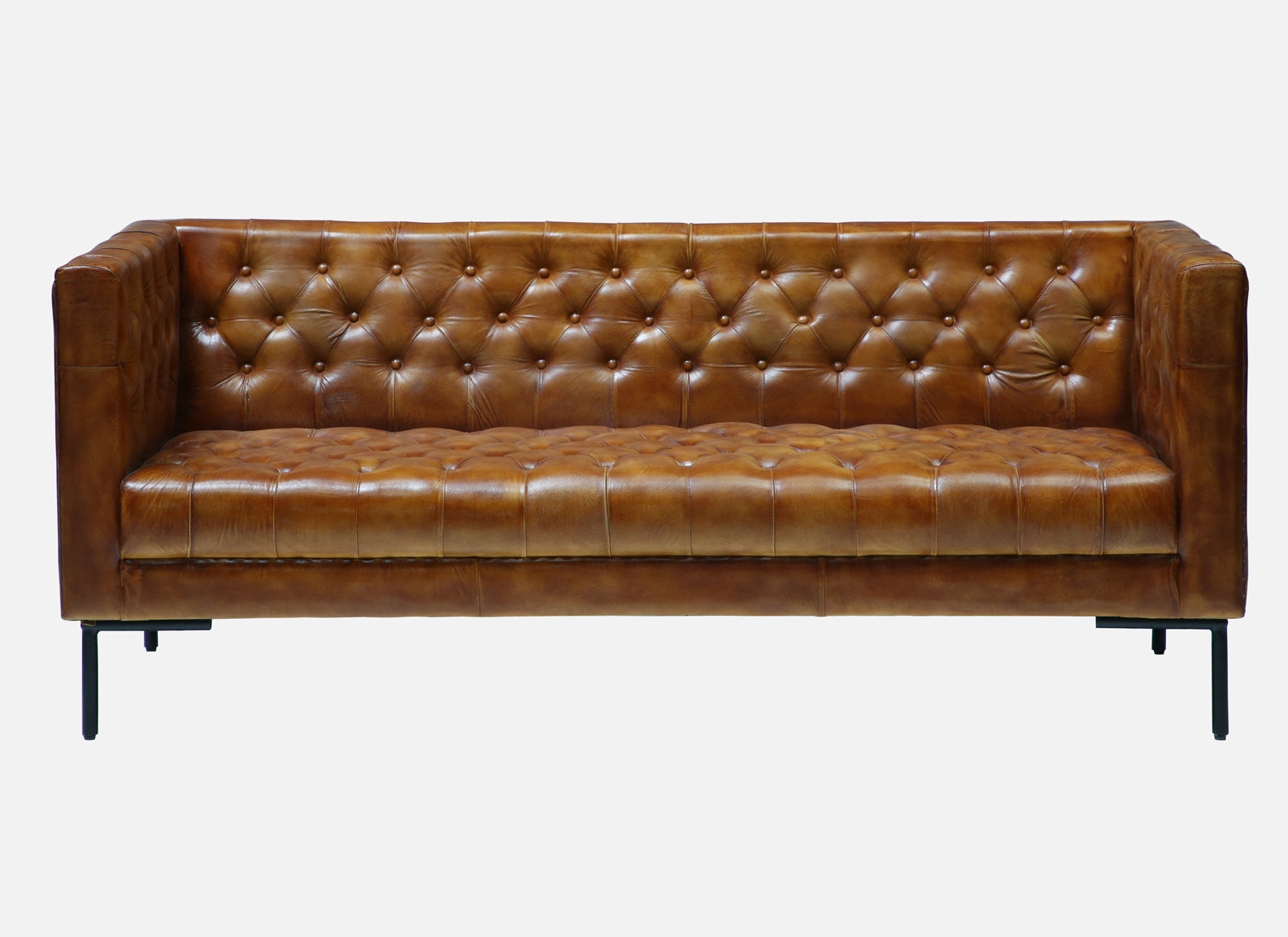 Leather Sofa 3 Seater in Tan Finish - front view
