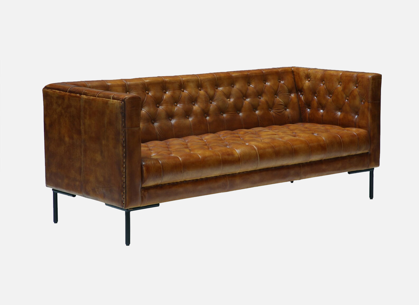 Leather Sofa 3 Seater in Tan Finish