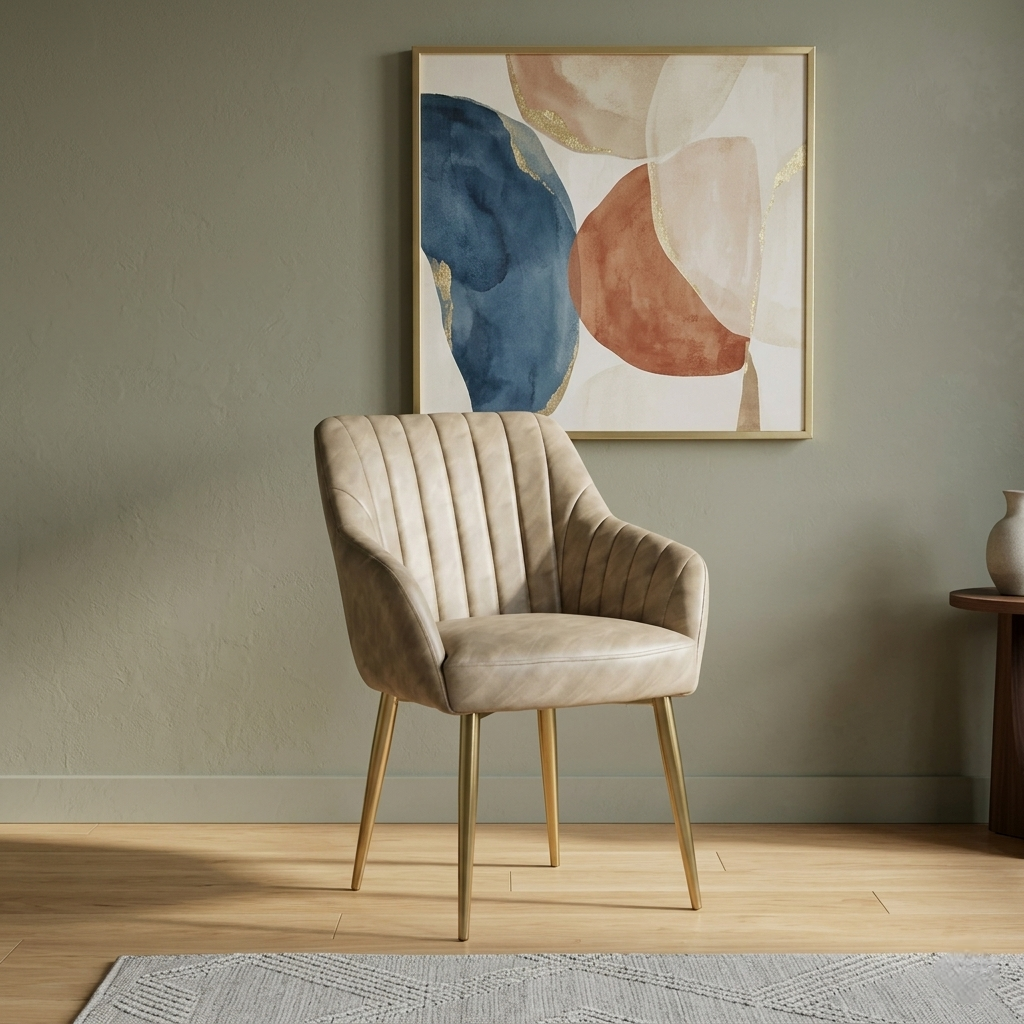 Leatherette Seat and Metal Legs Chair in Gold Finish - styled room view