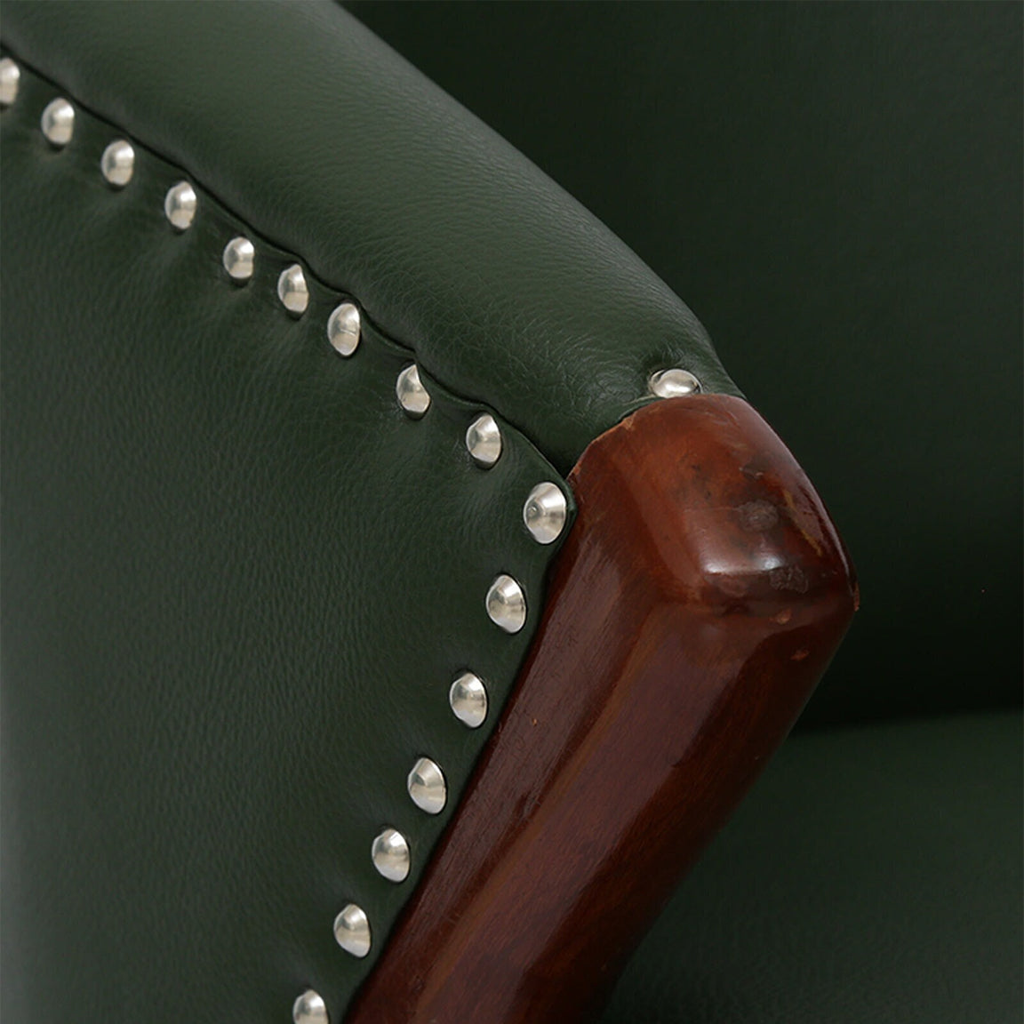 Lucy Leatherette Dining Chair - Leatherette Green Arm Chair With Solid Wood Base C View