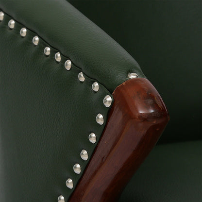 Lucy Leatherette Dining Chair - Leatherette Green Arm Chair With Solid Wood Base C View