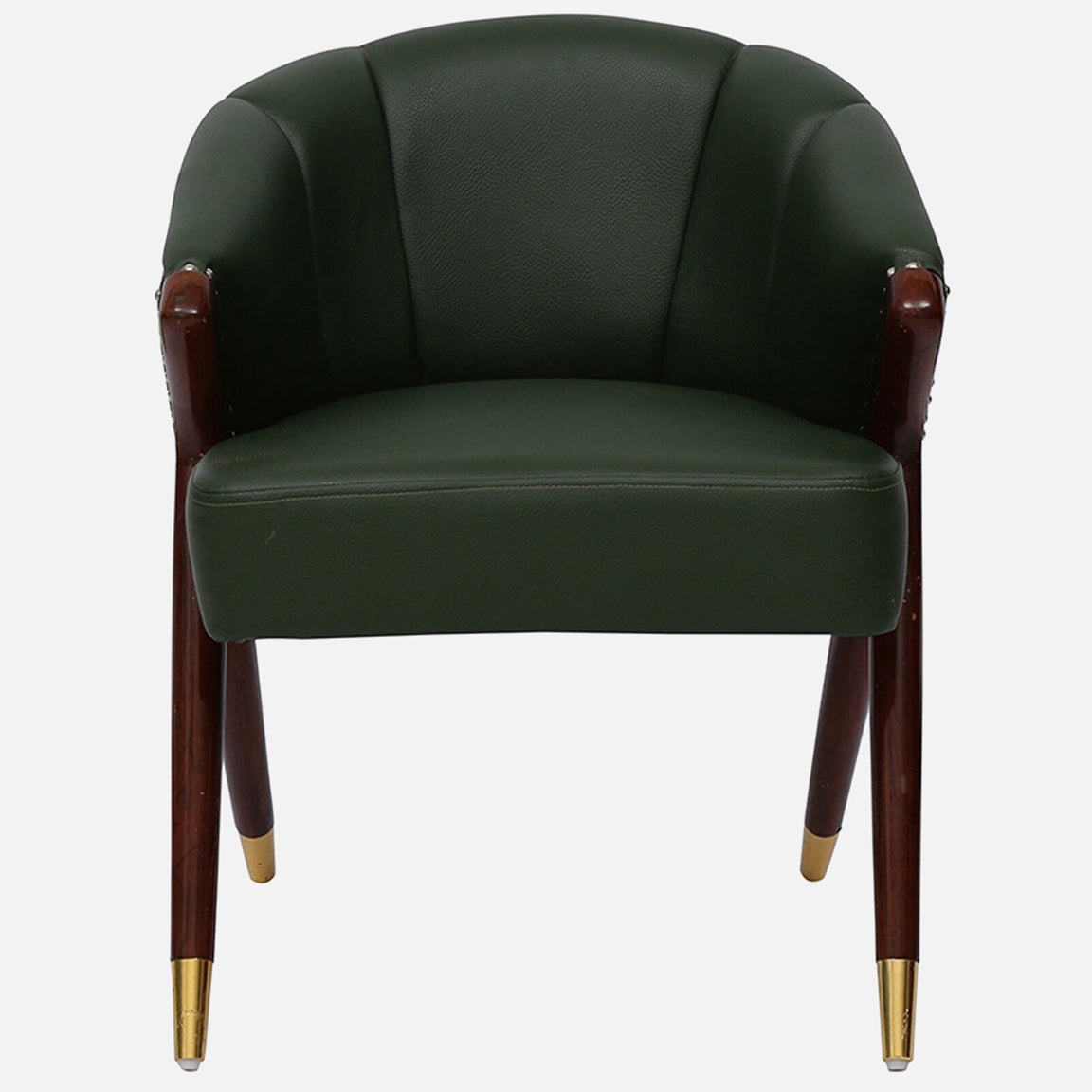 Lucy Leatherette Dining Chair - Leatherette Green Arm Chair With Solid Wood Base F View