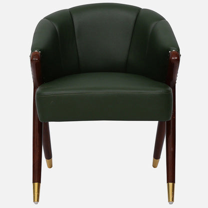 Lucy Leatherette Dining Chair - Leatherette Green Arm Chair With Solid Wood Base F View