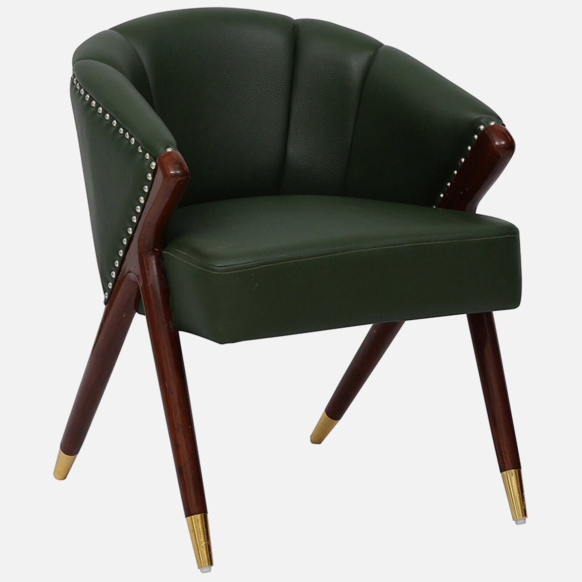 Lucy Leatherette Dining Chair - Leatherette Green Arm Chair With Solid Wood Base