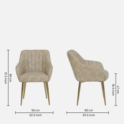 Leatherette Seat and Metal Legs Chair in Gold Finish - dimensions