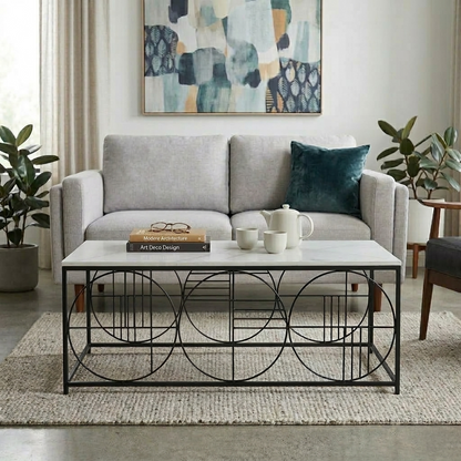 Black Metal Base and White Porcelian Top Coffee Table