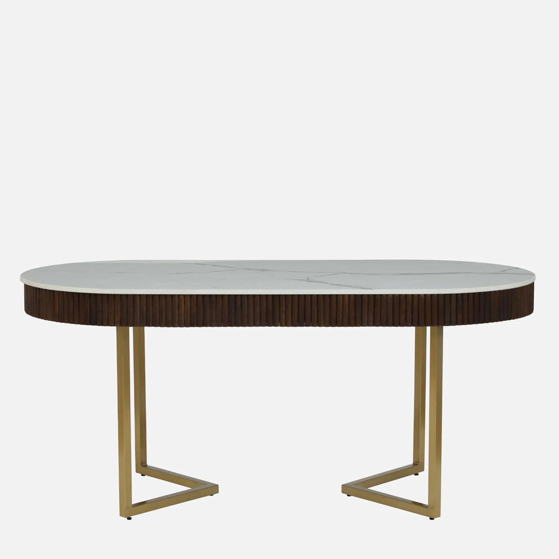 Mango Wood Dining Table with Electrplated Matt Gold Legs and White Porcelain Top and in Fluted Style - alternate view 2