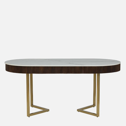 Mango Wood Dining Table with Electrplated Matt Gold Legs and White Porcelain Top and in Fluted Style - alternate view 2