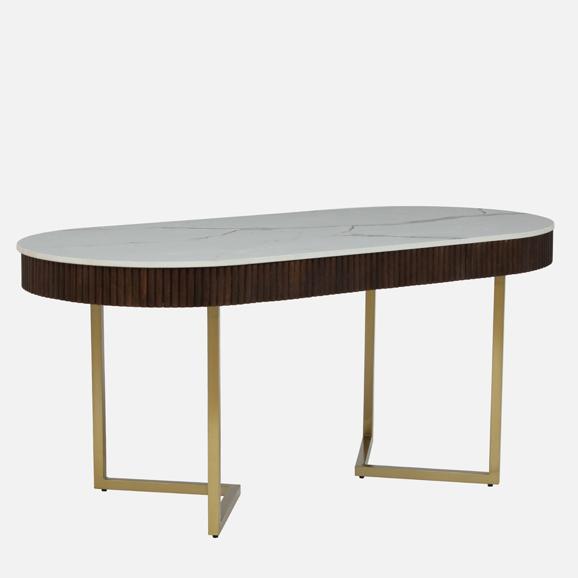 Mango Wood Dining Table with Electrplated Matt Gold Legs and White Porcelain Top and in Fluted Style - alternate view 3