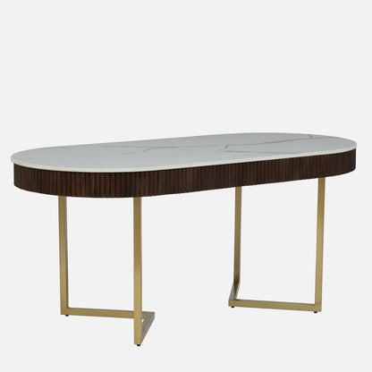 Mango Wood Dining Table with Electrplated Matt Gold Legs and White Porcelain Top and in Fluted Style - alternate view 3