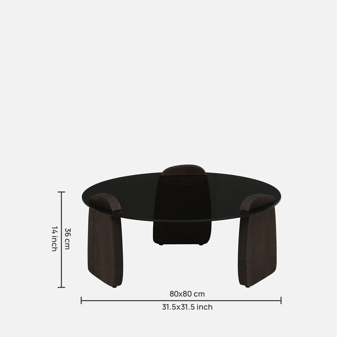 Mango Wood Wirebrush Walnut Finish Base and Glass Top Coffee Table - dimensions
