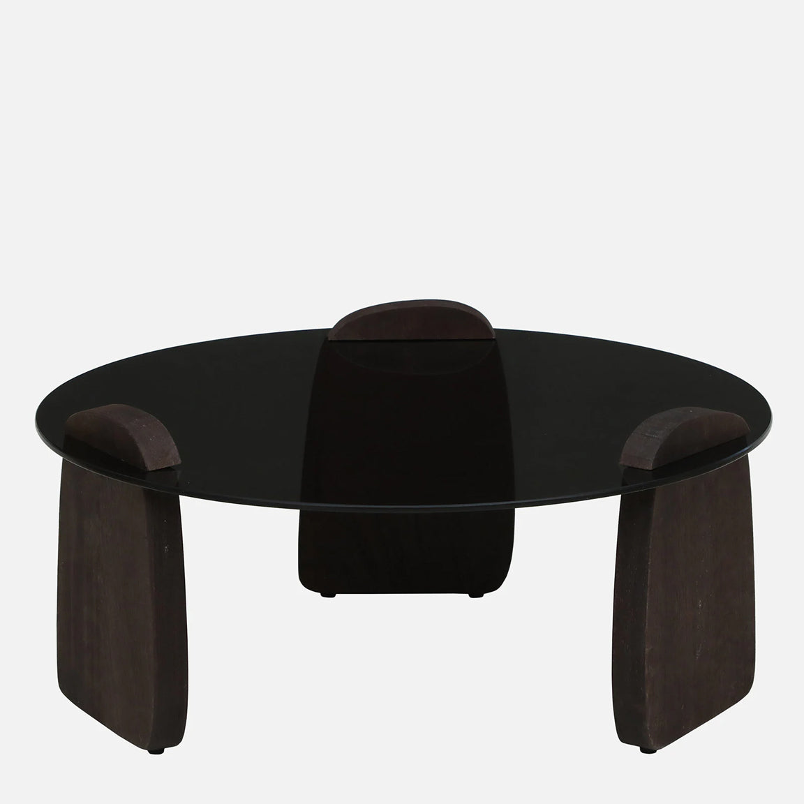 Mango Wood Wirebrush Walnut Finish Base and Glass Top Coffee Table - side view