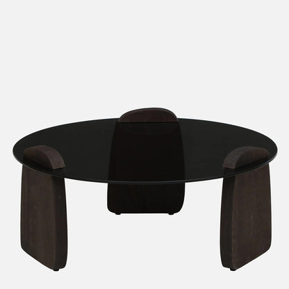 Mango Wood Wirebrush Walnut Finish Base and Glass Top Coffee Table - side view