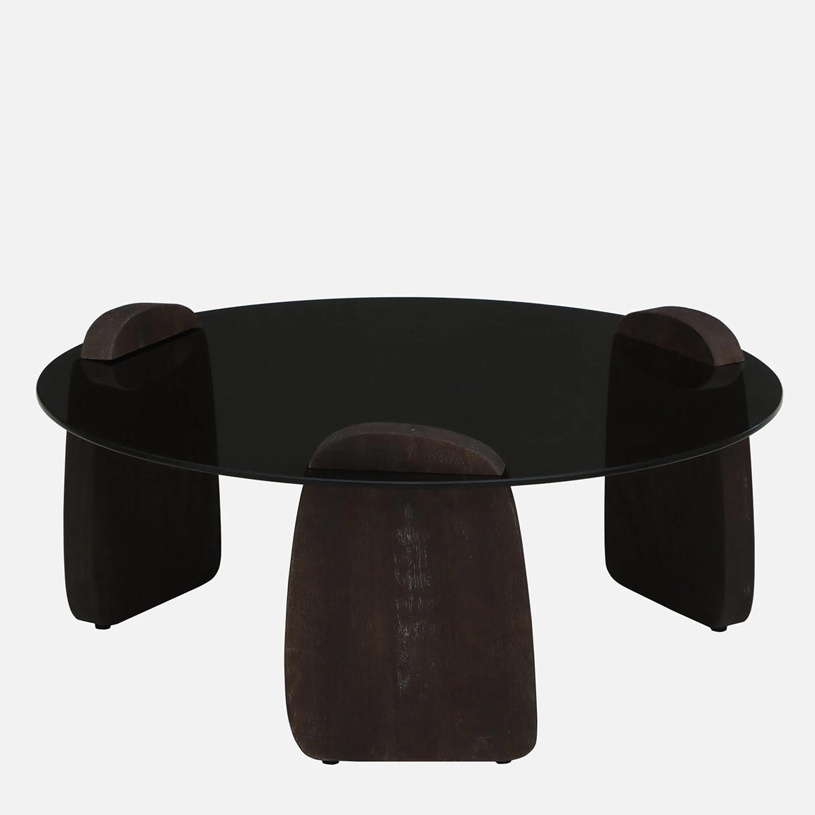 Mango Wood Wirebrush Walnut Finish Base and Glass Top Coffee Table