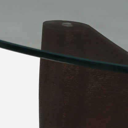 Mango Wood Wirebrush Walnut Finish Base and White Glass Top Coffee Table - close-up detail