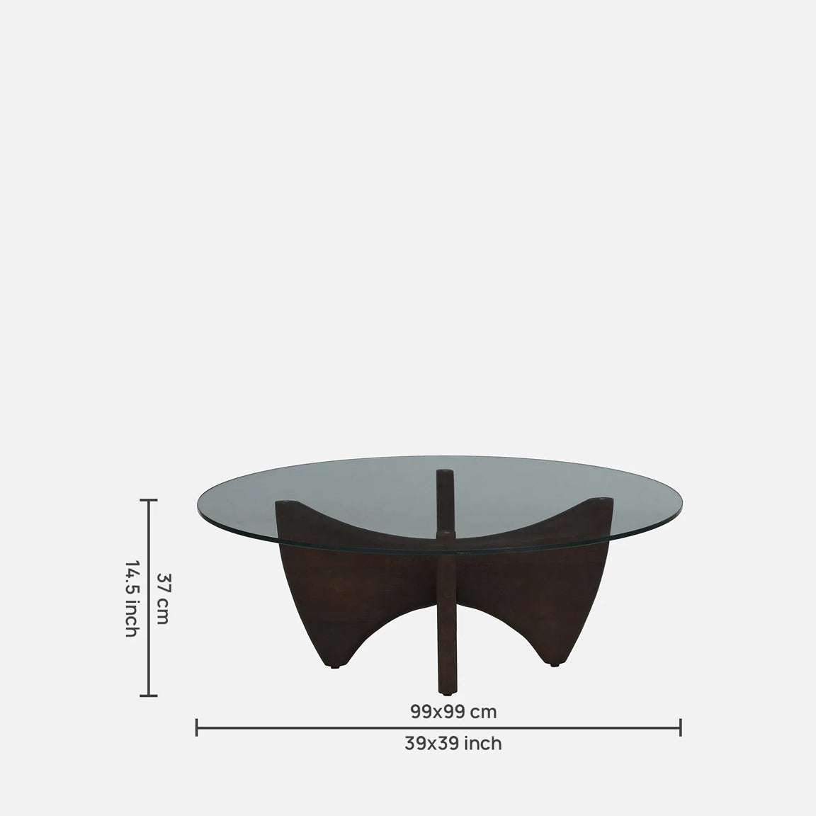 Mango Wood Wirebrush Walnut Finish Base and White Glass Top Coffee Table - dimensions
