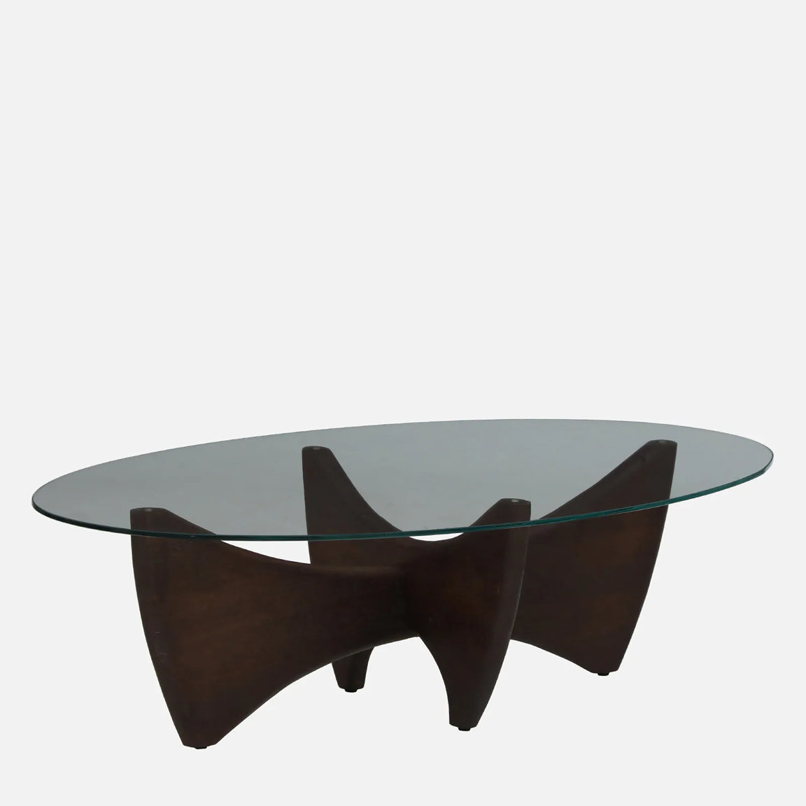 Mango Wood Wirebrush Walnut Finish Base and White Glass Top Oval Coffee Table - alternate view 2