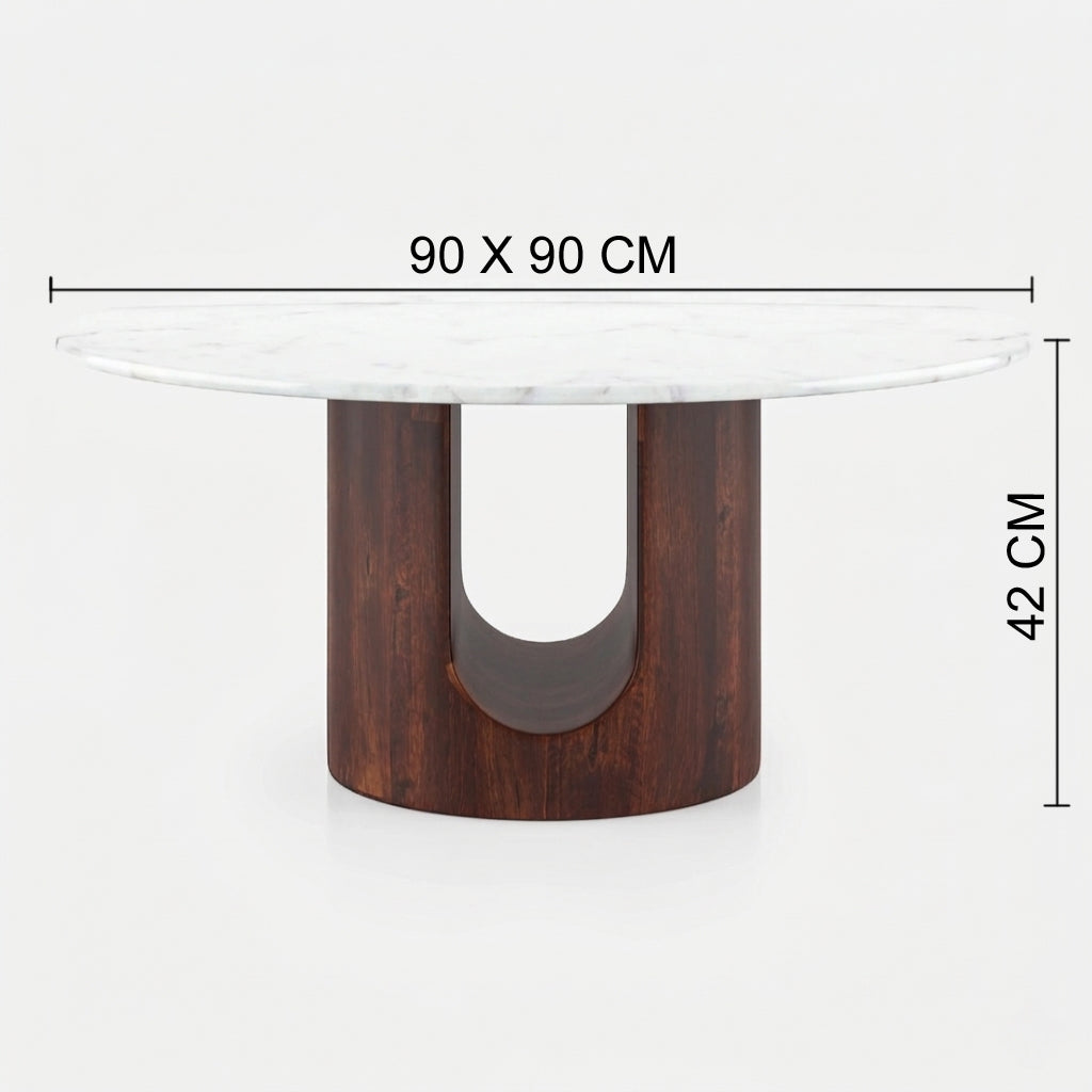 Marble and Mango Wood Round Coffee Table - dimensions