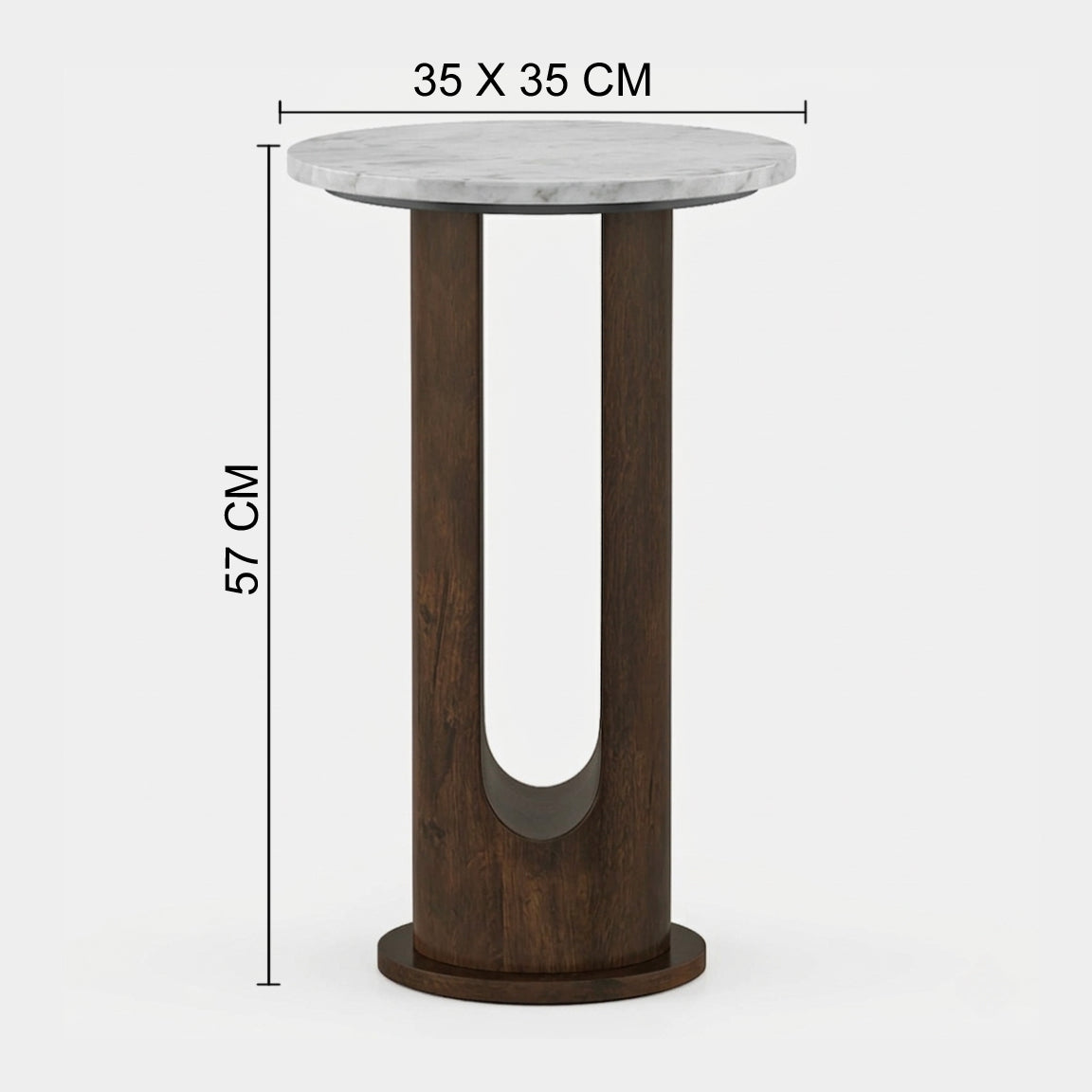 Marble and Mango Wood Round Sidee Table - dimensions
