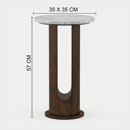 Marble and Mango Wood Round Sidee Table - dimensions