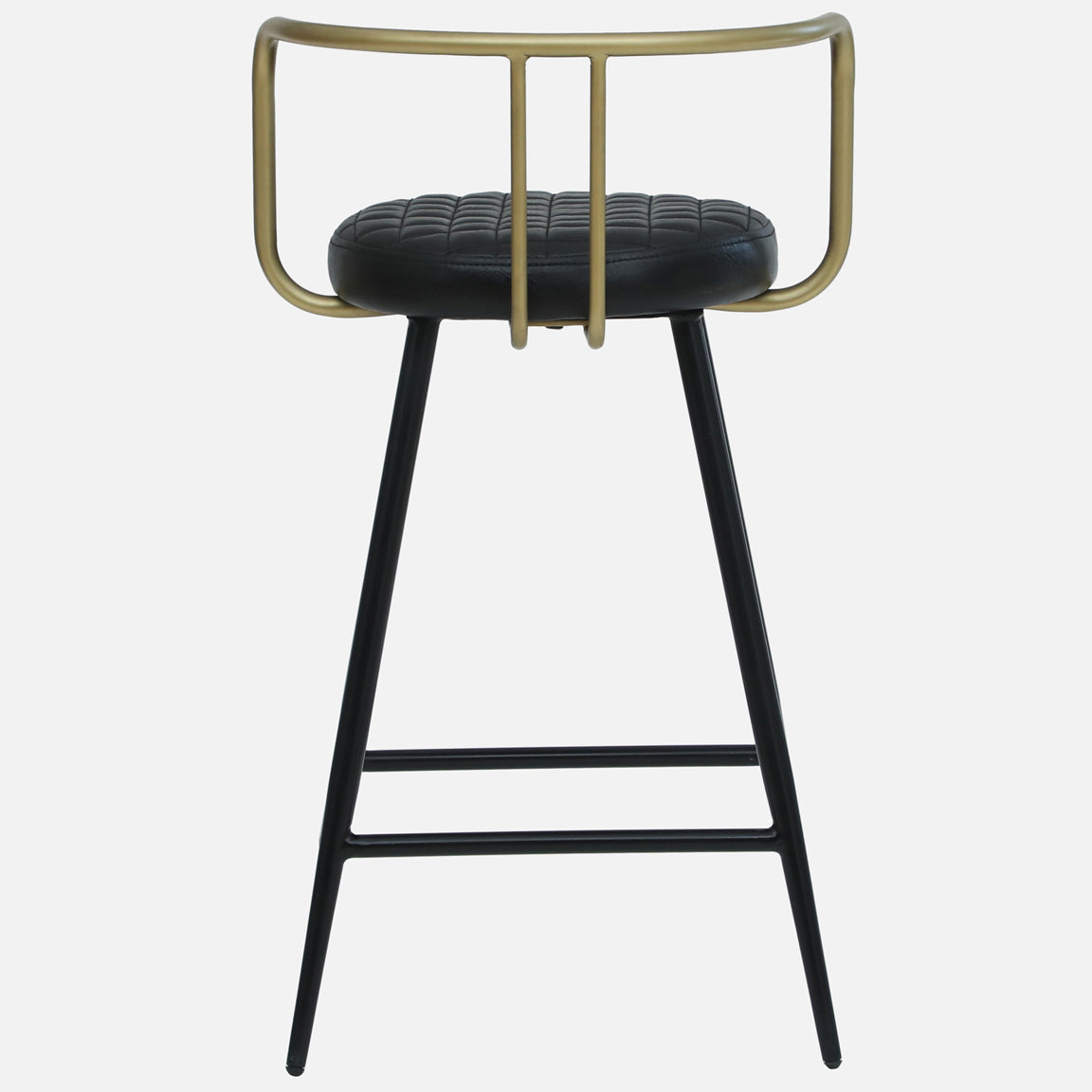 Mint Metal Bar Chair with Golden Back-rest - Metal Bar Chair In Black Leather Seat And Legs With Golden Backrest Bk View