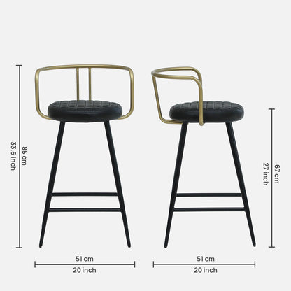 Mint Metal Bar Chair with Golden Back-rest - Metal Bar Chair In Black Leather Seat And Legs With Golden Backrest Dimensions
