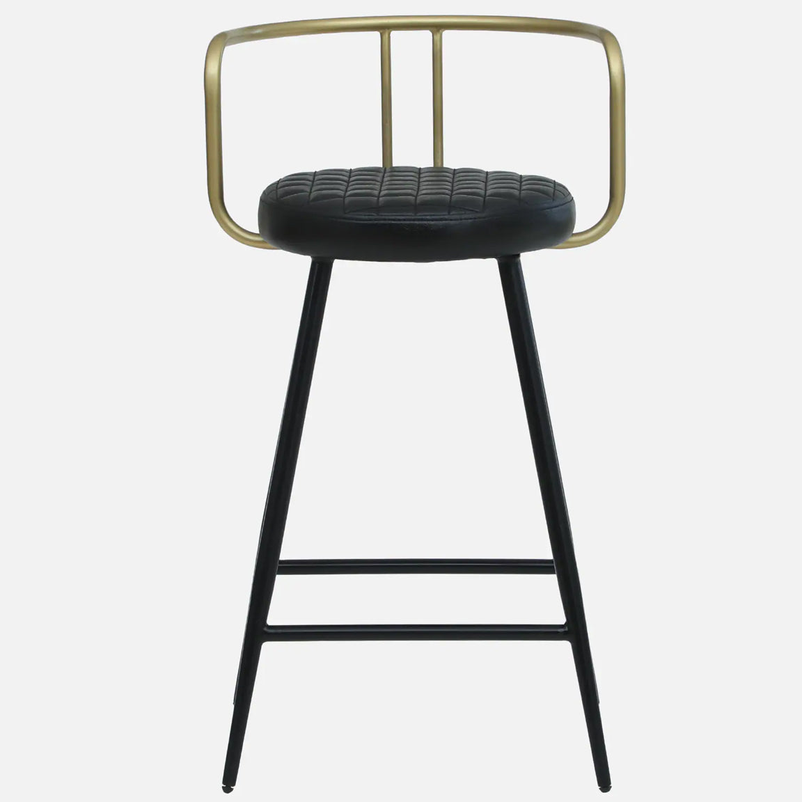 Mint Metal Bar Chair with Golden Back-rest - Metal Bar Chair In Black Leather Seat And Legs With Golden Backrest F View