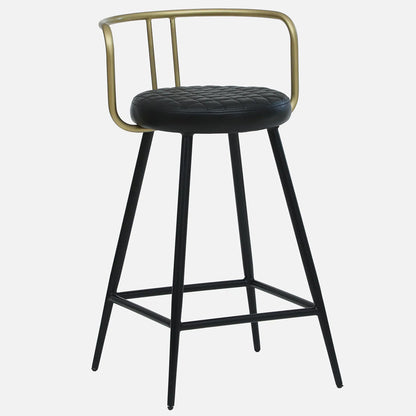 Mint Metal Bar Chair with Golden Back-rest - Metal Bar Chair In Black Leather Seat And Legs With Golden Backrest