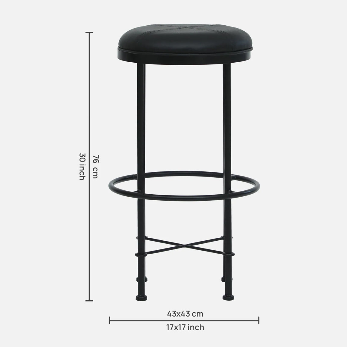 Mint Metal Bar Chair without Back-rest - Metal Bar Chair In Black Leatherette Seat And Legs Dimensions