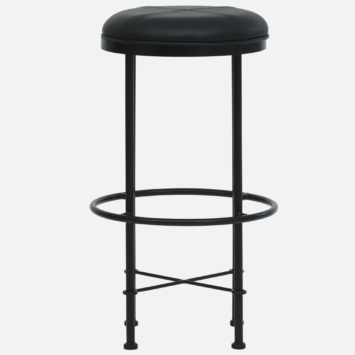 Mint Metal Bar Chair without Back-rest - Metal Bar Chair In Black Leatherette Seat And Legs F View