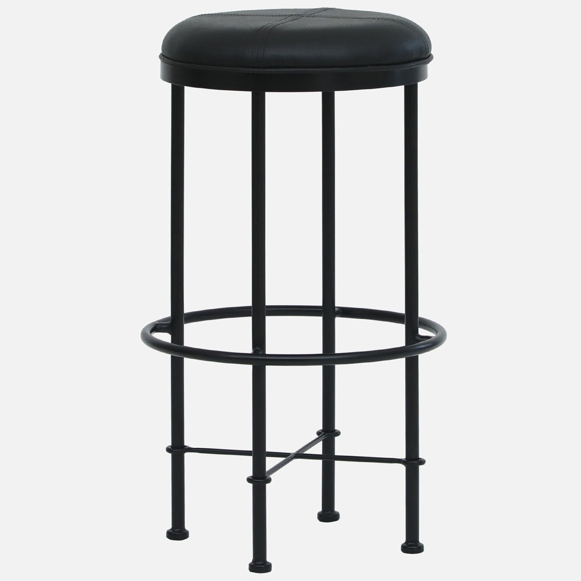 Mint Metal Bar Chair without Back-rest - Metal Bar Chair In Black Leatherette Seat And Legs