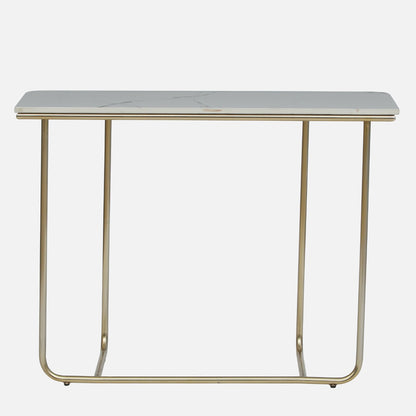 Aura Rectangle Metal Console Table - Metal Console Table Gold Electroplated Finish And White Porcelain Top Bk View