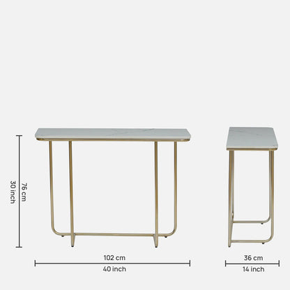 Aura Rectangle Metal Console Table - Metal Console Table Gold Electroplated Finish And White Porcelain Top Dimensions