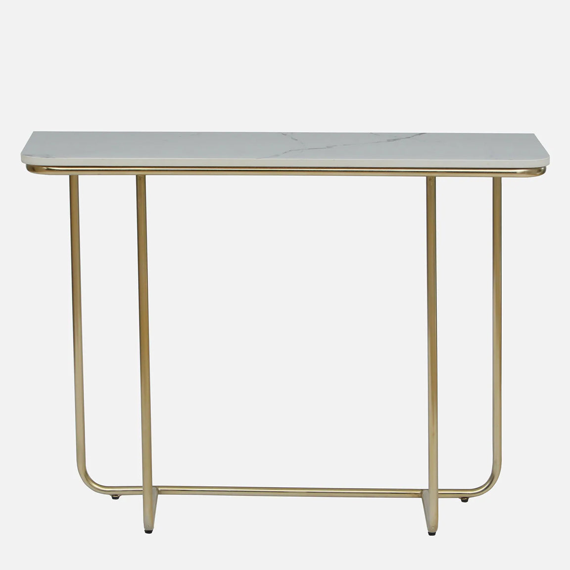 Aura Rectangle Metal Console Table - Metal Console Table Gold Electroplated Finish And White Porcelain Top F View