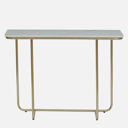 Aura Rectangle Metal Console Table - Metal Console Table Gold Electroplated Finish And White Porcelain Top F View