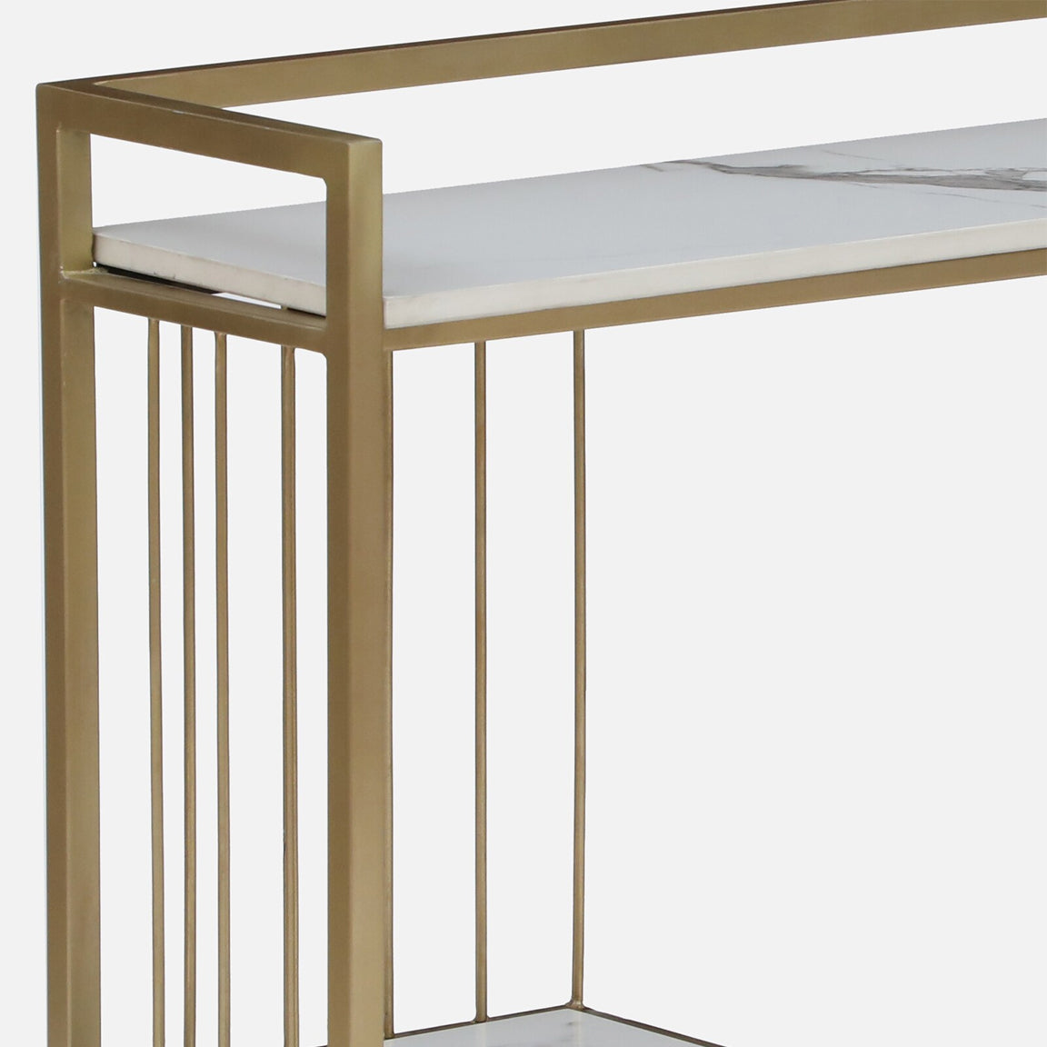 Mace Rectangle Metal Console Table - Metal Console Table Gold Electroplated Finish With Porcelain Top And Storage B View